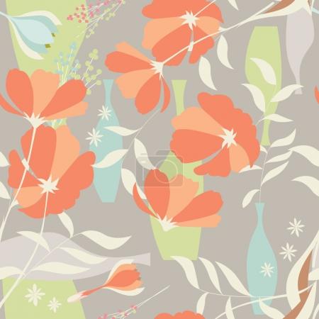 Vector seamless pattern with floral elements, spring flowers, po