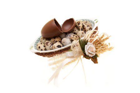 Plate With Quail Eggs And Broken Chocolate Egg
