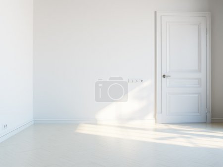 white empty interior with white door and sunlight