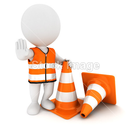 3d white stop sign with traffic cones