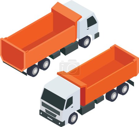 Isometric cargo truck. Orange truck isometric isolated illustration.