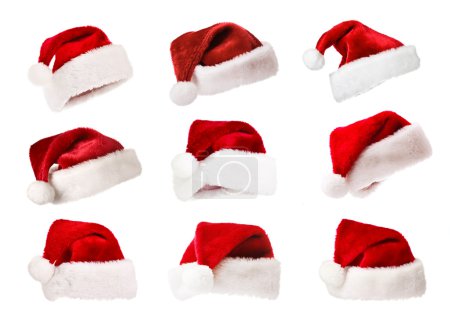 Set of Santa hats isolated on white