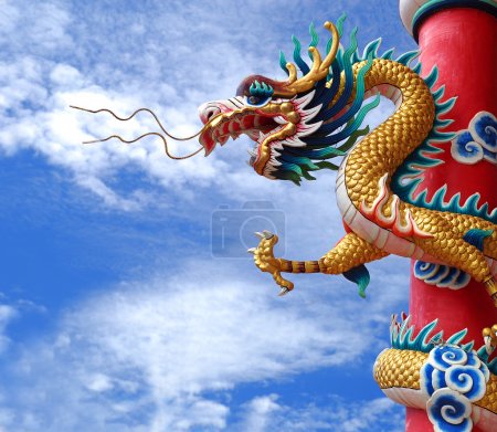 Chinese style dragon statue in temple