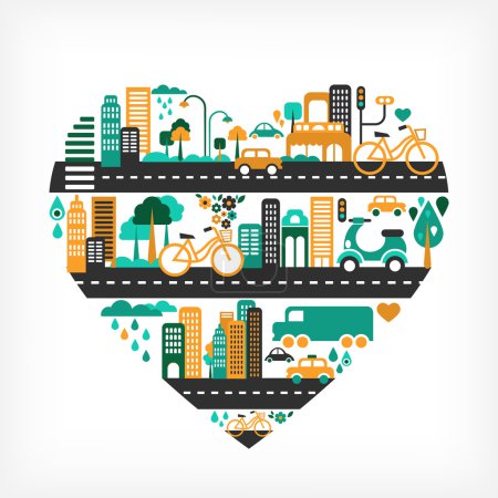City love - heart shape with many icons
