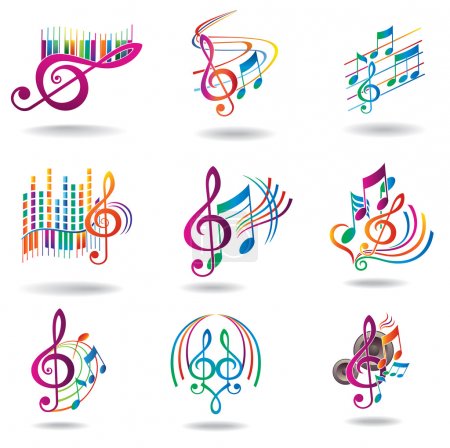 Colorful music notes. Set of music design elements or icons.
