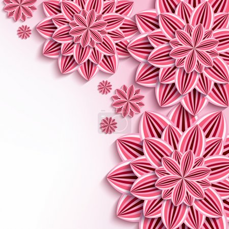 Modern background with pink 3d paper flowers