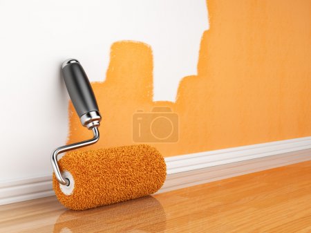 Painting of an empty wall. Renovation home. 3D illustration