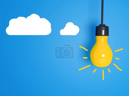 Yellow light bulb on blue background.