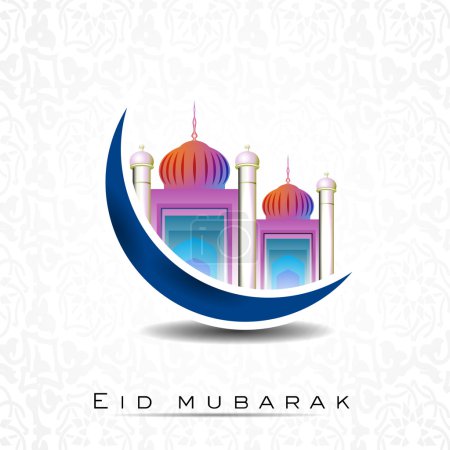 Eid Mubarak background with Mosque and Masjid on blue moon. EPS