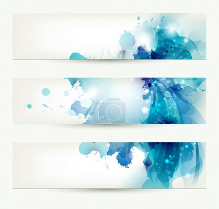 Set of three banners, abstract headers with blue blots