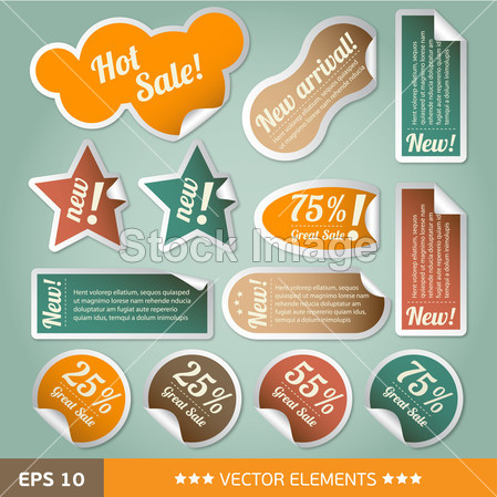 Vintage style discount tags. Sale stickers
