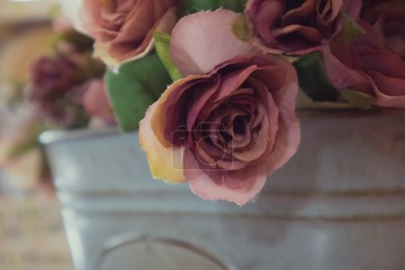 artificial pink rose bouquet - vintage tone