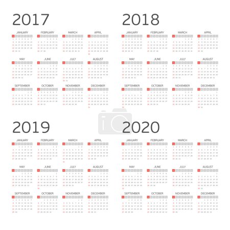 Calendar for four years.