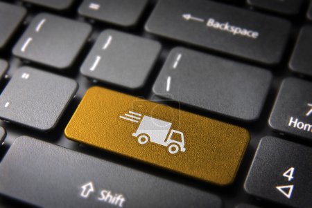 Yellow delivery keyboard key cargo business background
