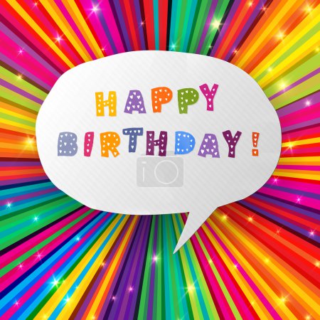 Happy birthday card on colorful rays background. Vector, EPS10