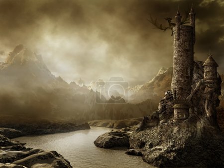 Fantasy landscape with a tower