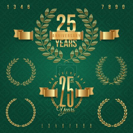 Anniversary golden emblems and decorative elements - vector illustration