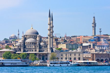 Istanbul New Mosque and Ships, Turkey