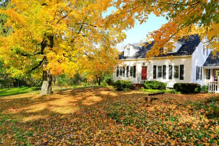 Classic New England American house exterior during fall.