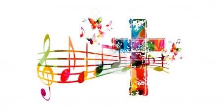 Colorful christian cross with music 