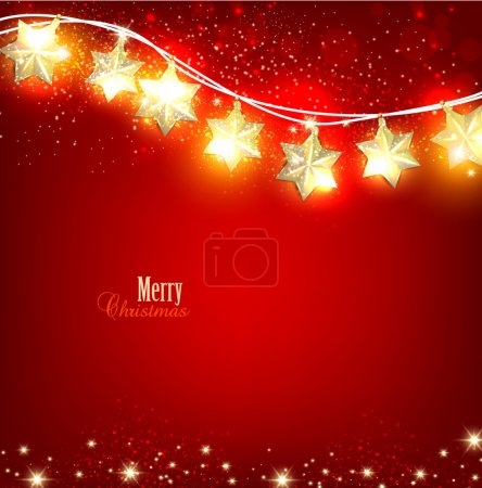 Red Christmas background with luminous garland. Vector illustra