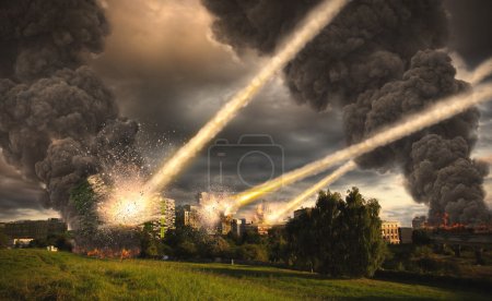 Meteorite shower over a city