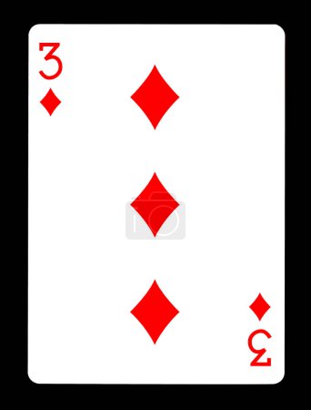 Three of Diamonds playing card, isolated on black background.