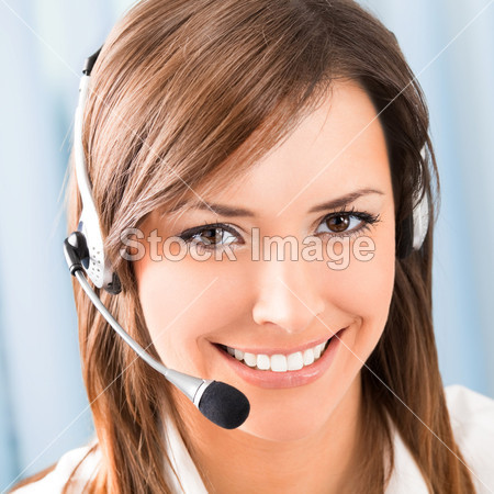Happy smiling support phone operator at office