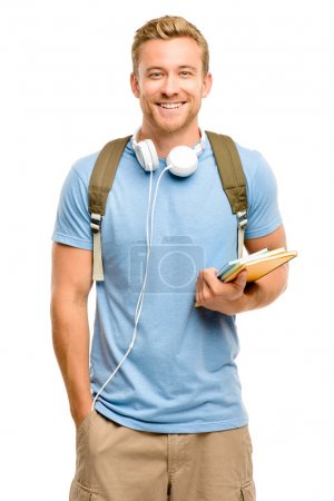 Confident young student back to school on white background