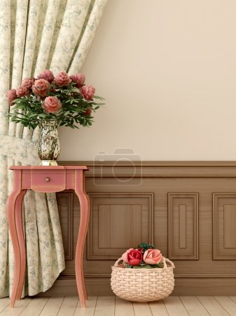 Pink table with flowers