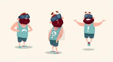 Man Wear Virtual Reality Digital Glasses Feeling Different Emotions