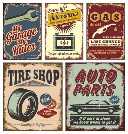 Vintage car metal signs and posters
