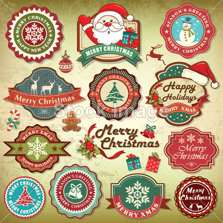 Collection of vintage retro grunge christmas labels, badges and icons