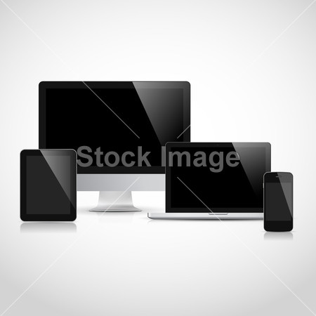 Realistic vector laptop, tablet computer, monitor and mobile phone template