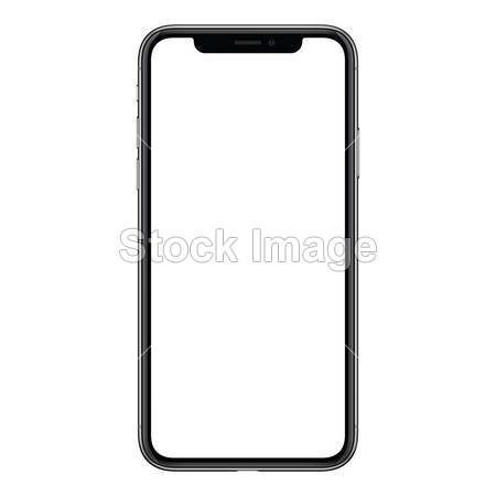 New modern frameless smartphone mockup similar to iPhone X with white screen isolated on white background