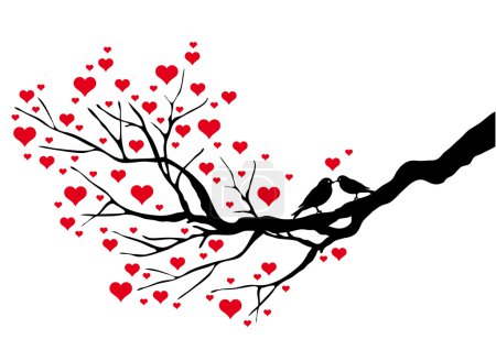 Birds kissing on a heart tree