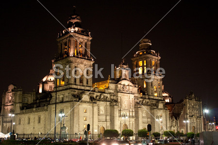 Mexico city cathedral by night