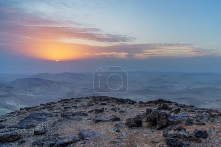 Magic landscape of judean desert in Israel. Outdoor sunlight and sunrise over holy land