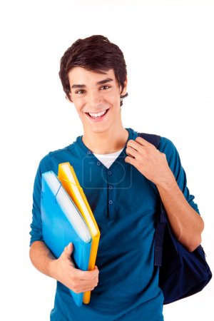 Young happy student carrying books