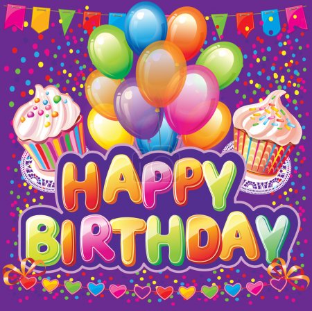 Happy birthday text on background with party element