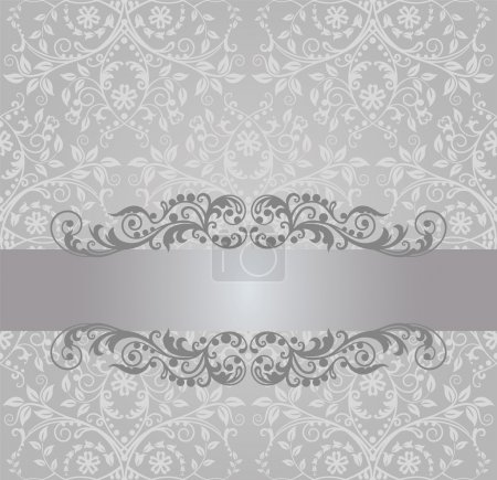 Seamless silver foliage wallpaper and vintage banner