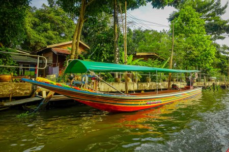 BANGKOK, THAILAND - FEBRUARY 09, 2018: Outdoor view of Long-tail boat at Bangkok yai canal or Khlong Bang Luang Tourist Attraction in Thailand