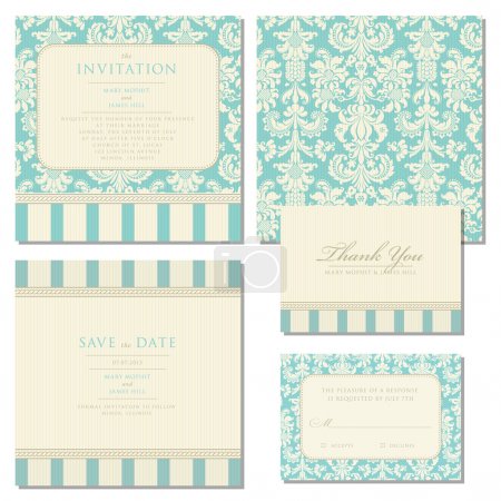 Set of wedding invitations and announcements with vintage backgr