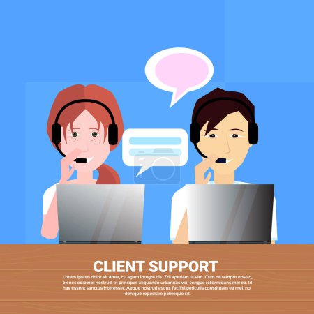 diverse call center headset agent client support online operator, customer and technical service icon, chat concept, copy space flat design