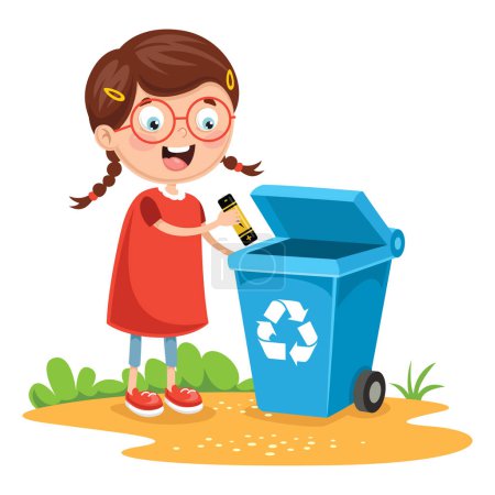 Vector Illustration Of Kid Recycling Battery