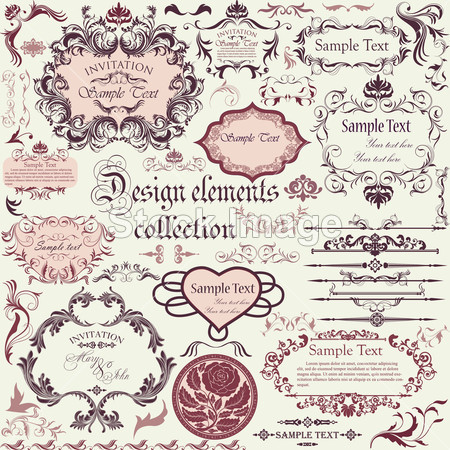 Vector set of calligraphic design elements and floral frames