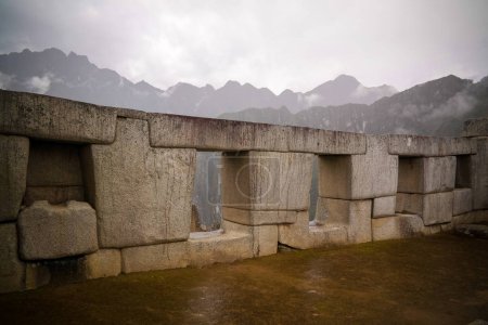 Close-up Polygonal masonry in Machu Picchu archaeological site in Cuzco, Peru