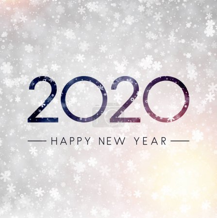 Grey shiny Happy New Year 2020 card with snowflakes. Vector background