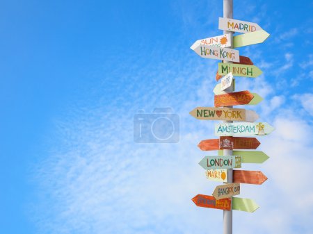 travel traffic sign and blue sky