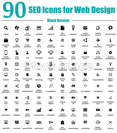 90 SEO Icons for Web Design - Black Version